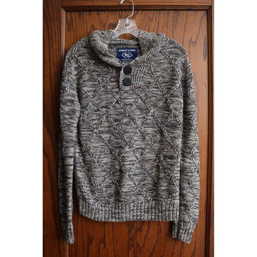 AMONGST OTHERS Sweater Mens Small Brown Shawl Collar Cable Knit Marled Pullover